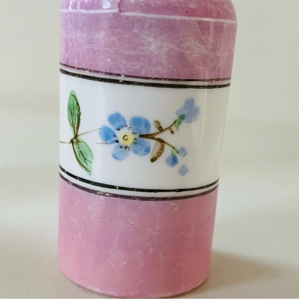 Vintage Hand Patient Milk Glass Pink Floral Glass Salt and Pepper Shakers Set